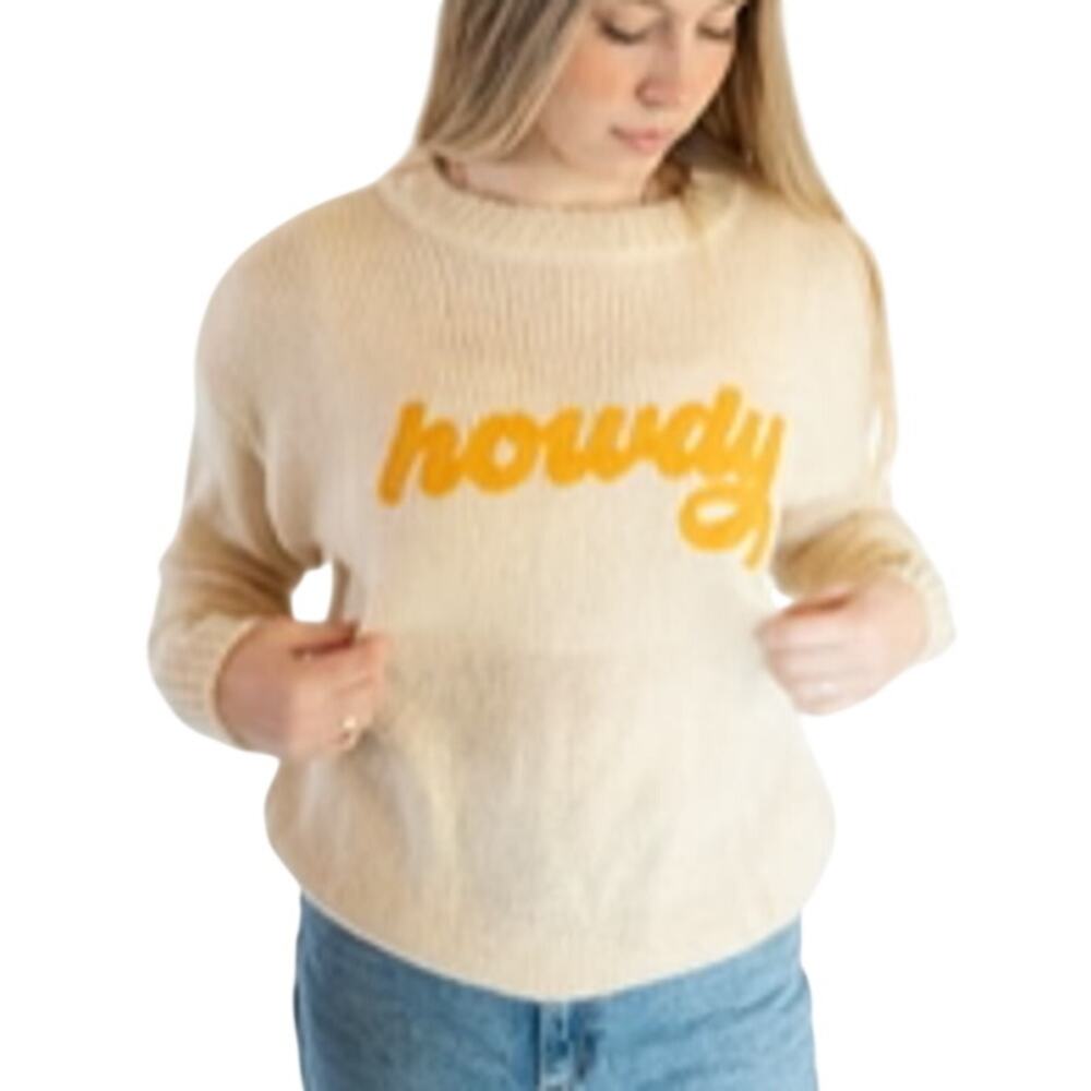 Gameday Social Cream Orange Tailgate Cozy Howdy Knit Oversized Pullover Sweater